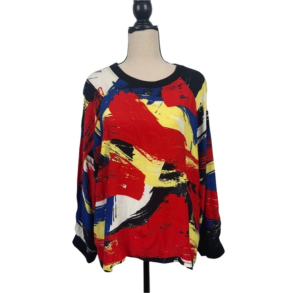 Topshop Abstract Print Long Sleeve Top Blouse Size 12 - Picture 1 of 9